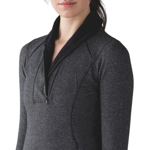 Lululemon Think Fast Pullover Herringbone Quater Zip Heathered Black Women's 6 - Picture 2 of 16